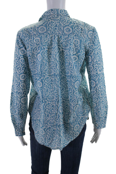 Roberta Roller Rabbit Womens Cotton Abstract Button Up Blouse Top Blue Size XS