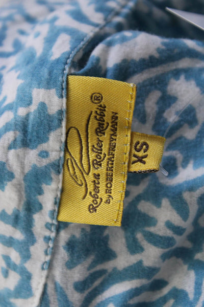 Roberta Roller Rabbit Womens Cotton Abstract Button Up Blouse Top Blue Size XS