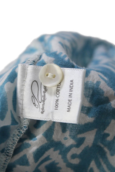 Roberta Roller Rabbit Womens Cotton Abstract Button Up Blouse Top Blue Size XS