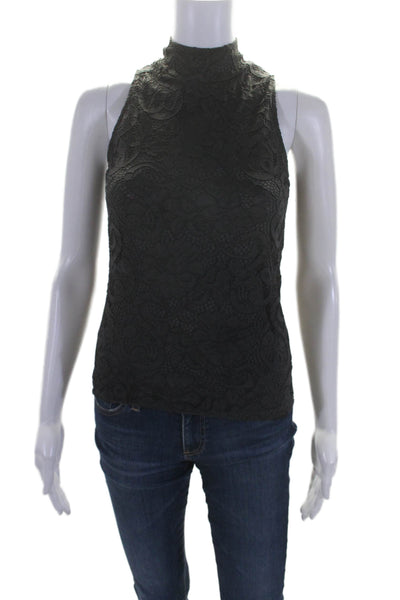 Greyson Womens Sleeveless High Neck Lace Back Zip Tank Top Gray Size S