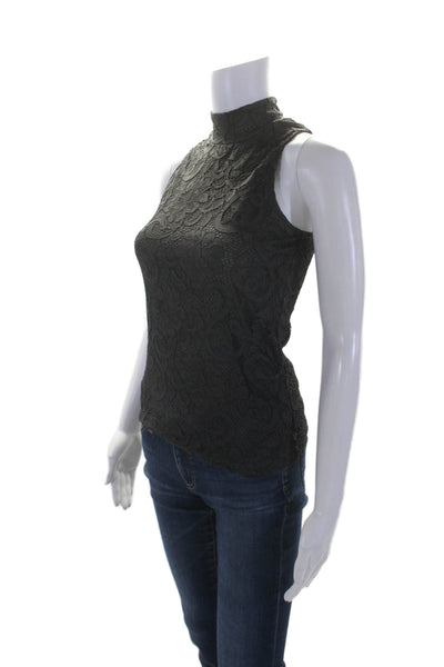 Greyson Womens Sleeveless High Neck Lace Back Zip Tank Top Gray Size S