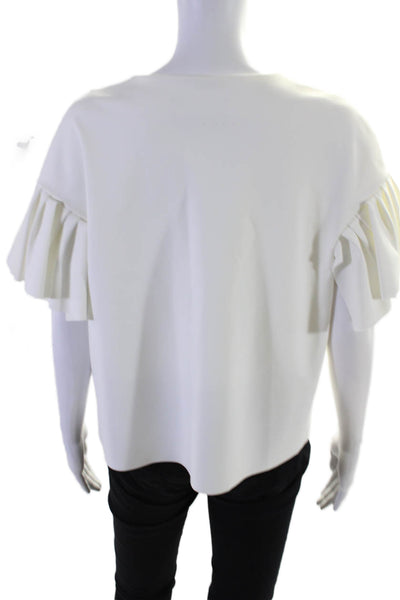 Chiara Boni La Petite Robe Womens V Neck Pleated Short Sleeve Top White Size 44