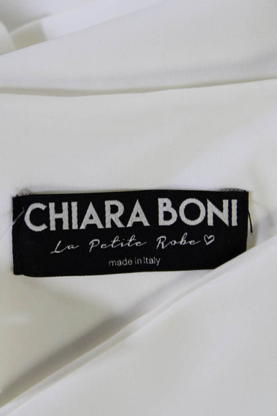 Chiara Boni La Petite Robe Womens V Neck Pleated Short Sleeve Top White Size 44