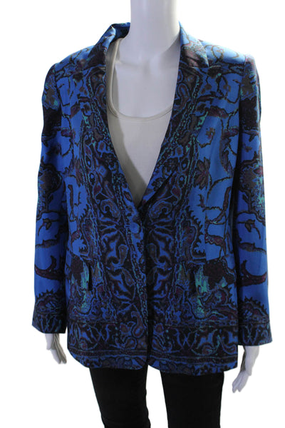 Kobi Halperin Womens Silk Abstract Print Single Breasted Blazer Blue Size M