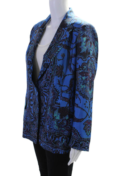 Kobi Halperin Womens Silk Abstract Print Single Breasted Blazer Blue Size M