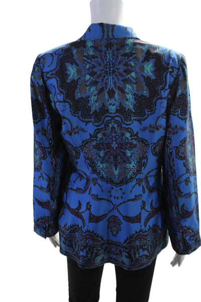 Kobi Halperin Womens Silk Abstract Print Single Breasted Blazer Blue Size M