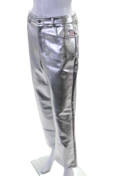 Aqua Womens Coated Faux Leather High Rise Straight Leg Trousers Silver Size 28