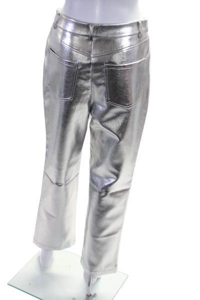 Aqua Womens Coated Faux Leather High Rise Straight Leg Trousers Silver Size 28