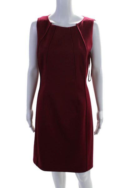 Elie Tahari Women's Round Neck Sleeveless A-Line Midi Dress Burgundy Size 12