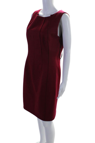 Elie Tahari Women's Round Neck Sleeveless A-Line Midi Dress Burgundy Size 12