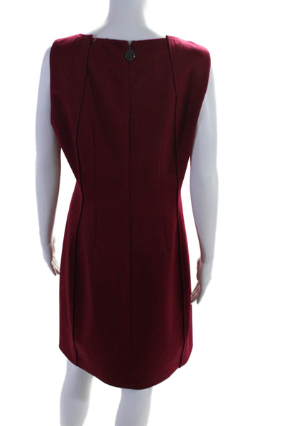 Elie Tahari Women's Round Neck Sleeveless A-Line Midi Dress Burgundy Size 12