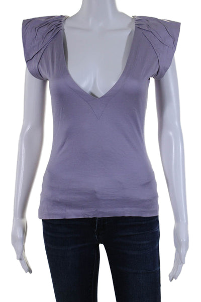 Yves Saint Laurent Women's V-Neck Cap Sleeve Blouse Purple Size M