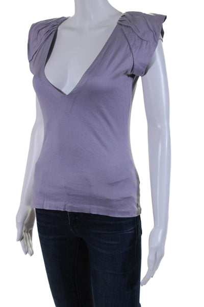 Yves Saint Laurent Women's V-Neck Cap Sleeve Blouse Purple Size M