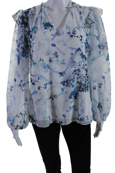 Willa Story Women's Round Neck Ruffle Long Sleeves Floral Blouse Size L