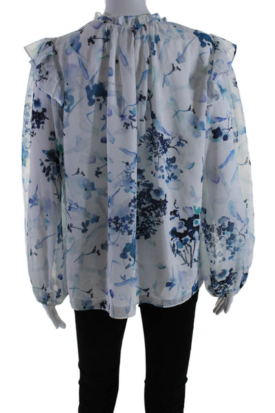 Willa Story Women's Round Neck Ruffle Long Sleeves Floral Blouse Size L