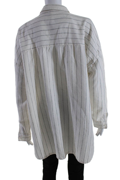 Eileen Fisher Womens Long Sleeve Striped Button Down Top White Size L/XL