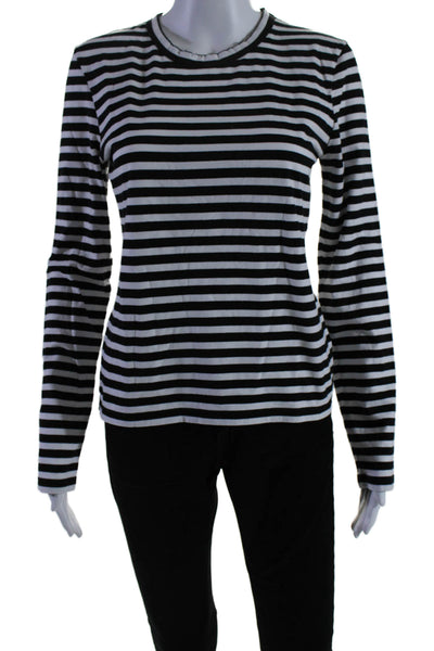 La Ligne Womens Cotton Black Striped Crew Neck Long Sleeve Basic Top Size S