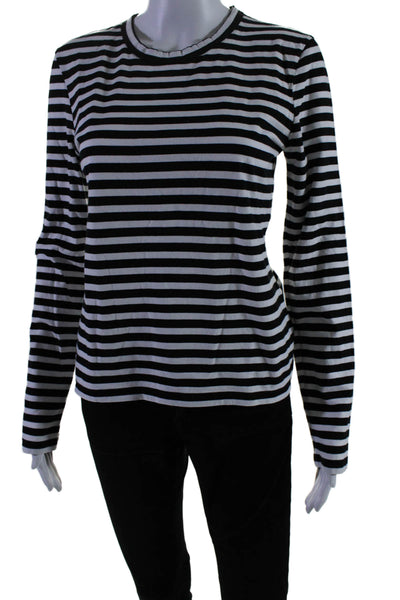 La Ligne Womens Cotton Black Striped Crew Neck Long Sleeve Basic Top Size S