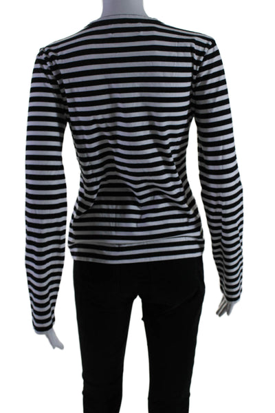 La Ligne Womens Cotton Black Striped Crew Neck Long Sleeve Basic Top Size S