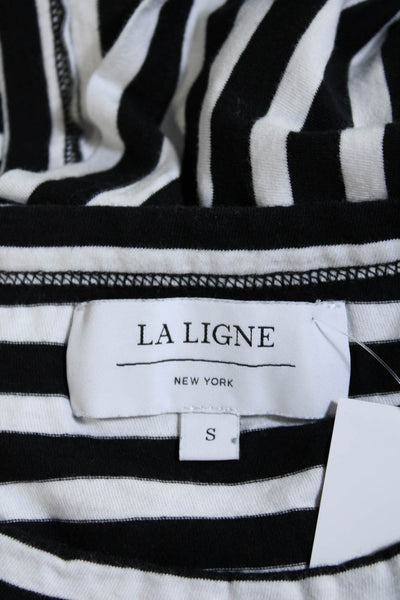 La Ligne Womens Cotton Black Striped Crew Neck Long Sleeve Basic Top Size S