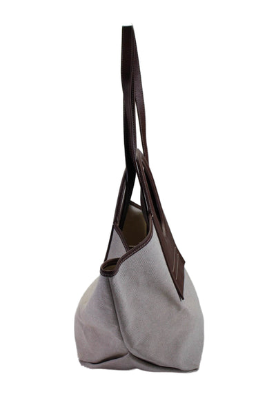 Hereu Womens Beige Brown Canvas Leather Trim Top Handle Shoulder Bag Handbag