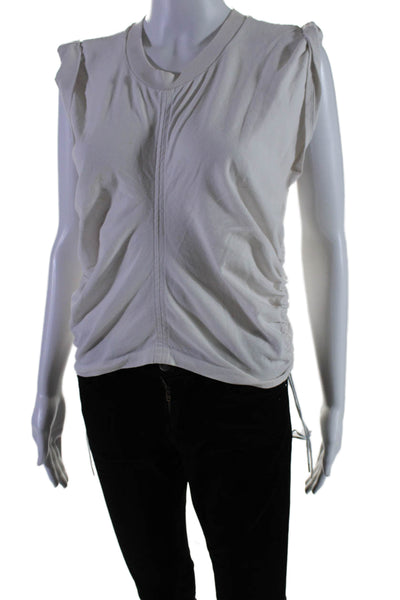 Alexander McQueen Womens Sleeveless Ruched Basic Crewnecks Top White Small