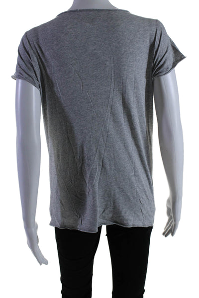 Zadig & Voltaire Womens 1/2 Button V Neck Graphic T Shirt Gray Size Small