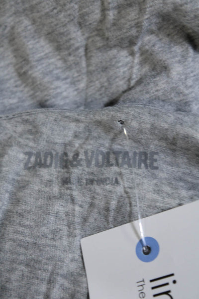 Zadig & Voltaire Womens 1/2 Button V Neck Graphic T Shirt Gray Size Small