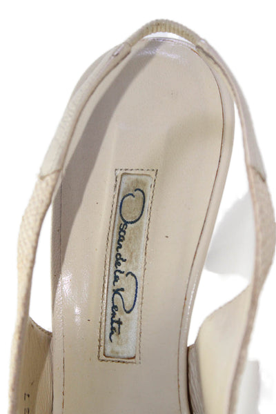 Oscar de la Renta Womens Stiletto Raffia Slingback Sandals White Green Size 37