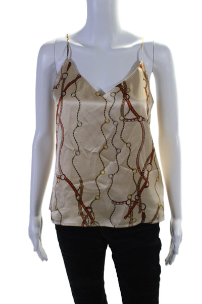 L'Agence Women's V-Neck Spaghetti Straps Silk Tank Top Beige Size XS