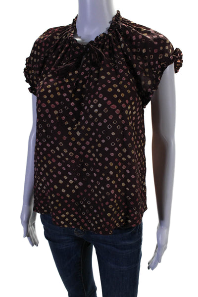 Ulla Johnson Women's Round Neck Short Sleeves Silk Tassel Blouse Brown Size 0