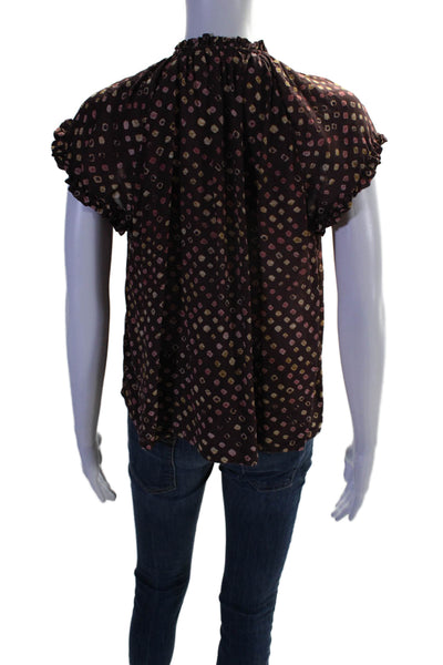 Ulla Johnson Women's Round Neck Short Sleeves Silk Tassel Blouse Brown Size 0