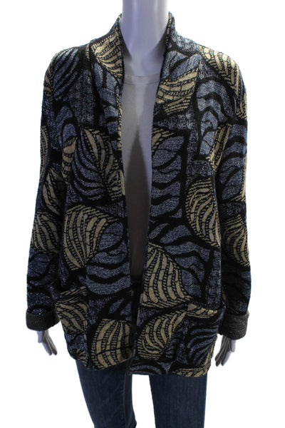 Maison Olga Womens Printed Cardigan Sweater Blue Yellow Cotton Blend Size 2