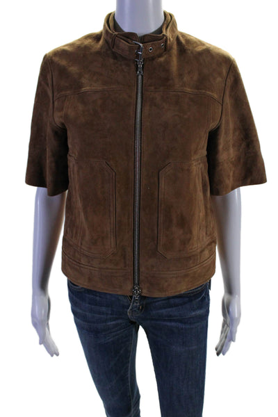 Theory Womens Wilmore Suede Short Sleeves Lavzinie Jacket Walnut Brown Size 2