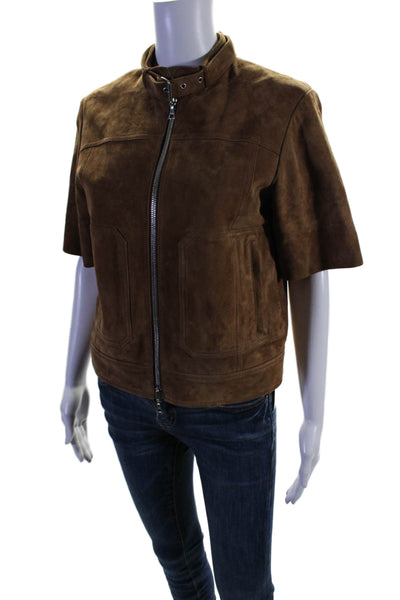 Theory Womens Wilmore Suede Short Sleeves Lavzinie Jacket Walnut Brown Size 2