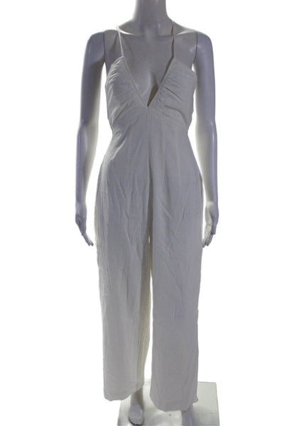 Rag & Bone Womens Linen V Neck Tie Wide Leg Jumpsuit White Size 2