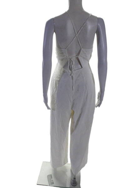 Rag & Bone Womens Linen V Neck Tie Wide Leg Jumpsuit White Size 2