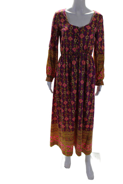 Oscar de la Renta Womens V Neck Long Sleeve Floral Maxi Dress Purple Size 6