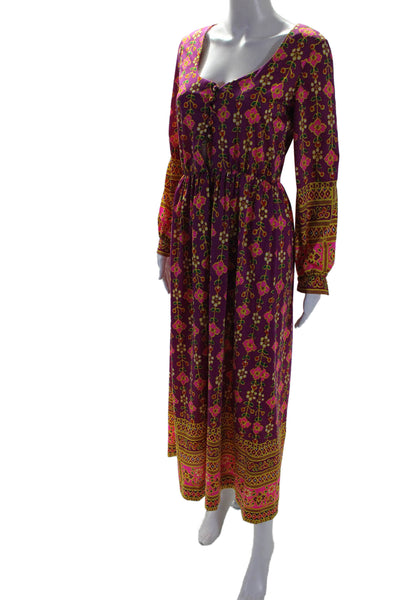 Oscar de la Renta Womens V Neck Long Sleeve Floral Maxi Dress Purple Size 6