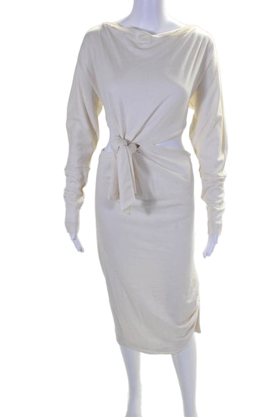 Khaite Womens Long Sleeves Twist Knot Cut Out Dress White Wool Size Small