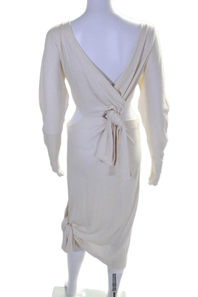 Khaite Womens Long Sleeves Twist Knot Cut Out Dress White Wool Size Small