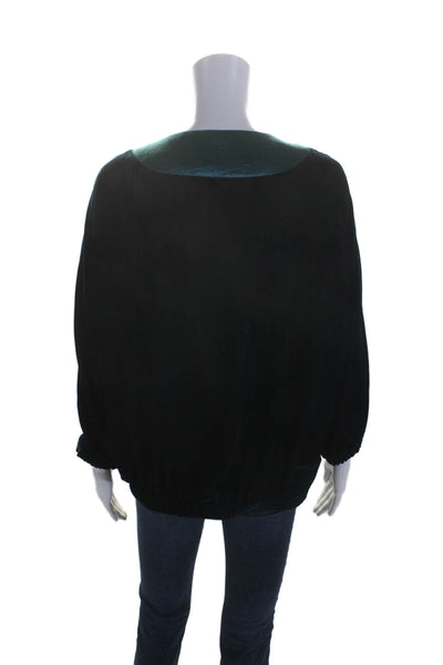 T Tahari Womens Velvet Round Neck Long Sleeve Half Zip Blouse Top Navy Size XS