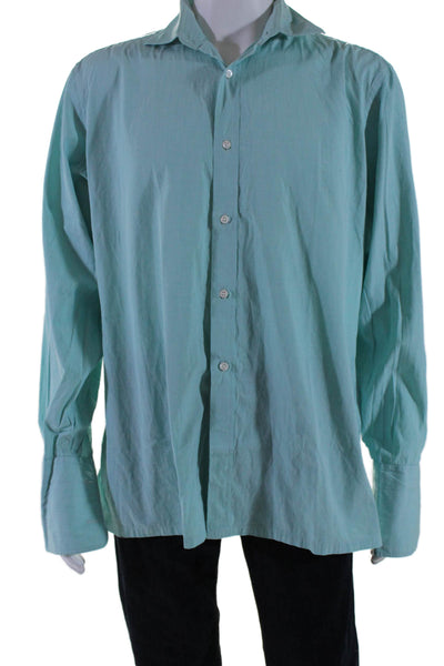 Designer Mens Collared Long Sleeve Button Front Casual Shirt Blue 34 in