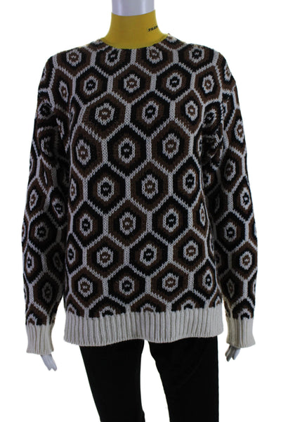 Prada Womens Long Sleeve Mock Neck Geometric Print Knit Top Brown Size 38