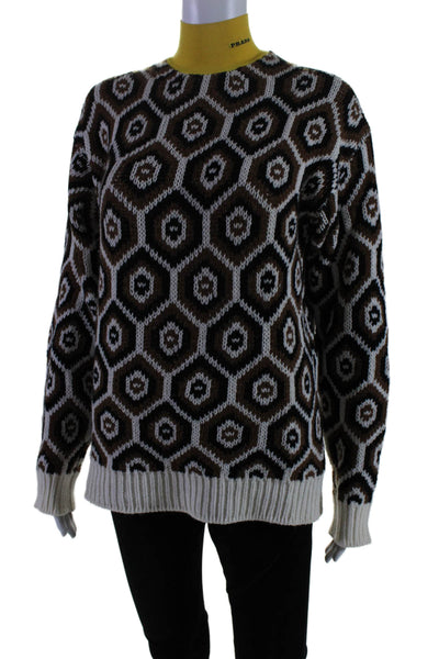 Prada Womens Long Sleeve Mock Neck Geometric Print Knit Top Brown Size 38