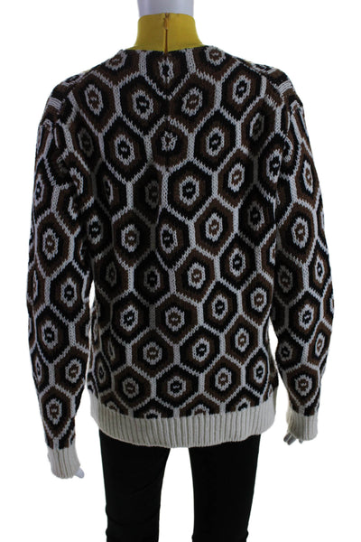 Prada Womens Long Sleeve Mock Neck Geometric Print Knit Top Brown Size 38