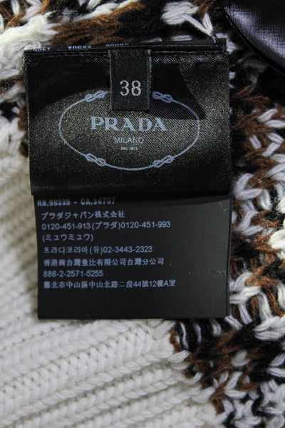 Prada Womens Long Sleeve Mock Neck Geometric Print Knit Top Brown Size 38