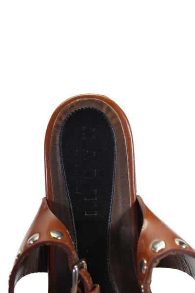 Marni Women's Open Toe Studs Ankle Buckle Leather Flat Sandals Brown Size 8