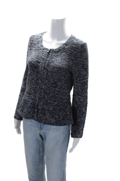 J Crew Womens Navy Blue Cotton Textured Full Zip Long Sleeve Jacket Size S