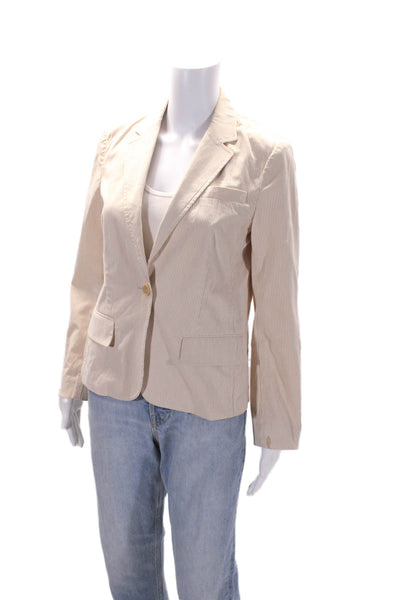 Theory Womens Cotton Beige Striped One Button Long Sleeve Blazer Size 4